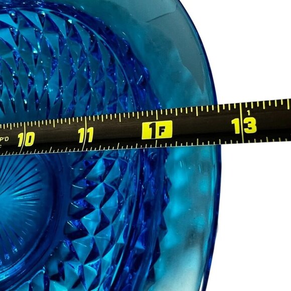 Vtg Aqua Turquoise Blue Tiera Indiana Glass Basket Diamond Point Large Glows - Picture 9 of 11